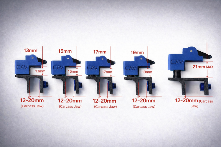 Measurement graphic (13–15–17–19–21mm):
Adjustable scribe clamp size positions 13mm 15mm 17mm 19mm 21mm