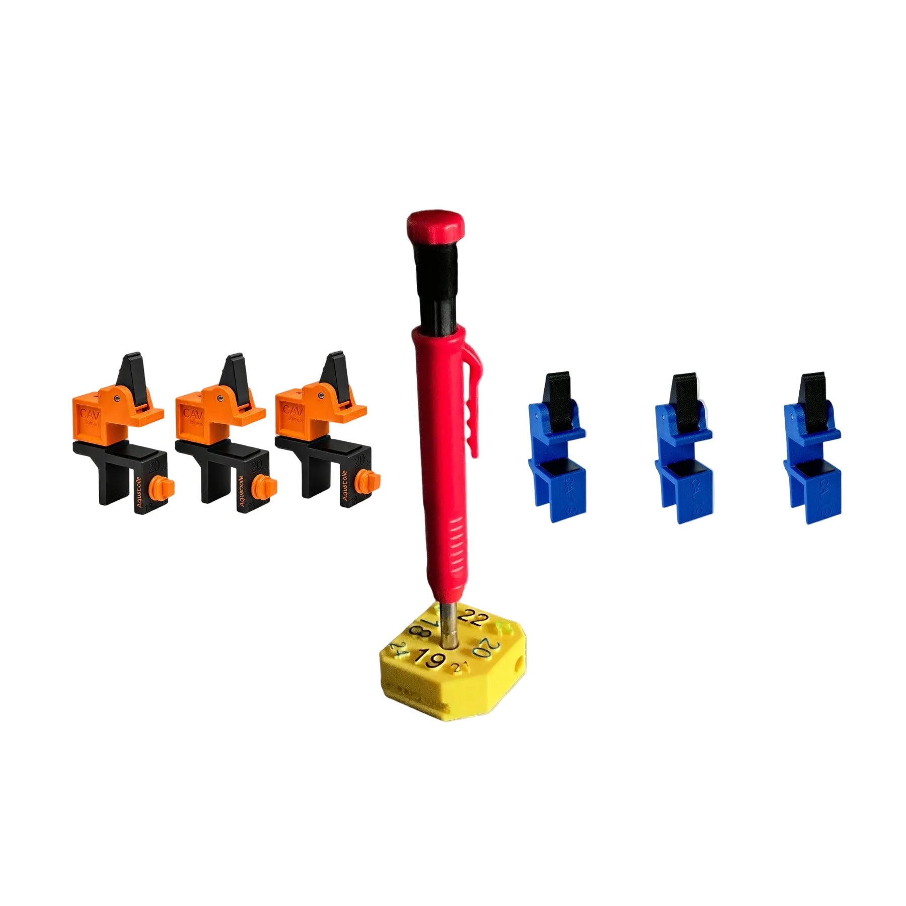 CAV Complete Scribing Bundle with adjustable 16-24mm jig, 19mm Fast Fix clamp and long-reach scribing block for kitchen and wardrobe installers
